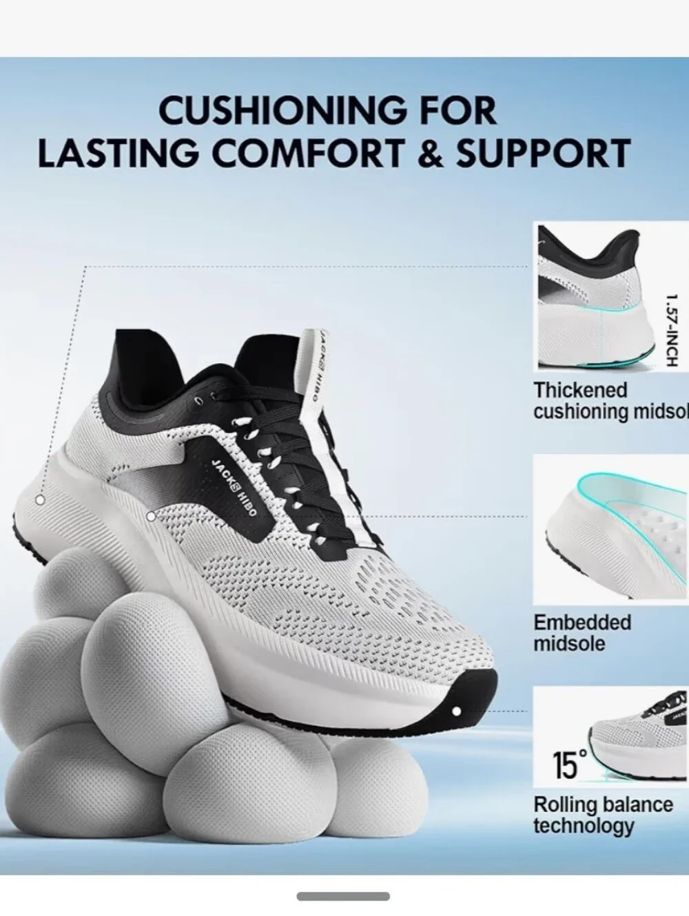 Jackshibo White and Black Athletic Running Shoe #61 - Picture 4 of 6